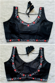 Embroidered Phantom Silk Designer Blouse - Black
