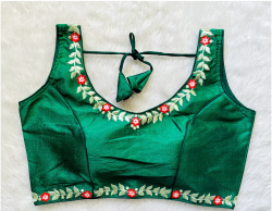 Embroidered Phantom Silk Designer Blouse - Green