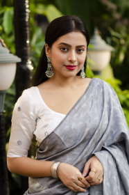 Soft jacquard saree with self woven motif - Grey