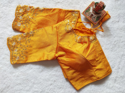 Phantom Silk Embroidered Designer Blouse - Yellow