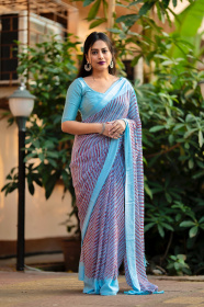Pure Soft georgette Lehariya Printed saree with Woven border - Blue
