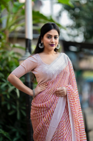 Pure Soft georgette Lehariya Printed saree with Woven  border-Rosewood