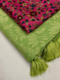 Soft silk self woven jacquard saree - Neon Green
