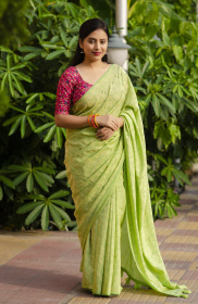 Soft silk self woven jacquard saree - Neon Green