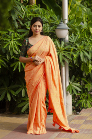Soft silk self woven jacquard saree - Orange