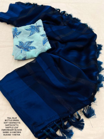 Pure soft georgette saree satin woven pattu - Navy Blue
