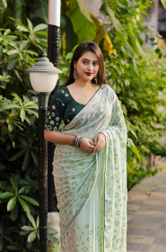 Soft Georgette Designer saree with sequence embroidery work - Green