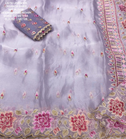 Designer soft Organza saree with Multi thread Embroidery Work-Lavender