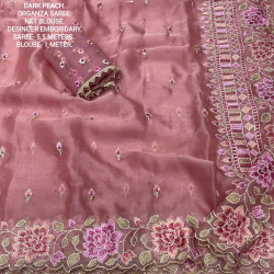 Designer soft Organza saree with Multi thread Embroidery Work - Peach