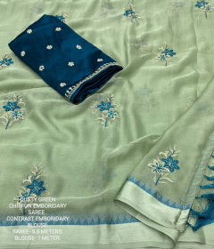 Designer soft Chiffon saree with Embroidery & stone Work - Dusty Green