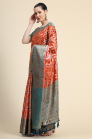 Banarasi Silk Saree with Meenakari Work & Woven Rich Pallu - Red