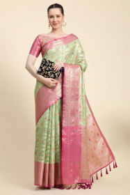 Banarasi Silk Saree with Meenakari Work & Woven Rich Pallu  - Green