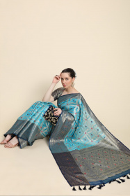 Banarasi Silk Saree with Meenakari Work & Woven Rich Pallu  - Blue