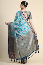 Banarasi Silk Saree with Meenakari Work & Woven Rich Pallu  - Blue