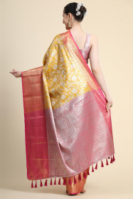 Tissue Silk Saree With Zari Woven Jaal & Contrast Rich pallu  - Yellow
