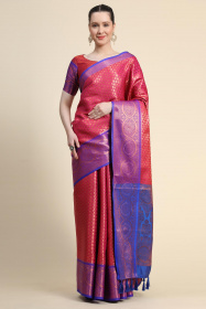 Tissue Silk Saree With Zari Woven Motif & Contrast Rich pallu  - Pink