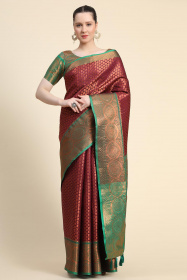 Tissue Silk Saree With Zari Woven Motif & Contrast Rich pallu - Purple