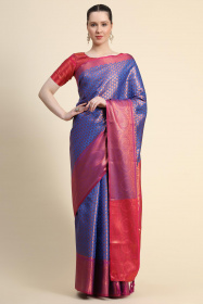 Tissue Silk Saree With Zari Woven Motif &Contrast Rich pallu- Sky Blue