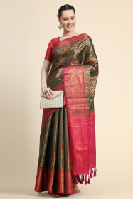 Tissue Silk Saree With Zari Woven Motif &Contrast Rich pallu- Green