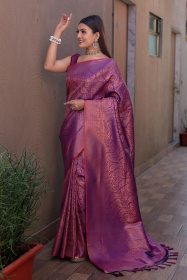 Kanjeevaram Silk Saree with Copper zari Woven &rich pallu - Purple
