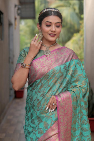 Banarasi Katan Silk Saree with zari woven Motif and Rich Pallu -Blue