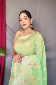 Pure Cotton Saree With Meenakari Woven Border and Rich Pallu -Green
