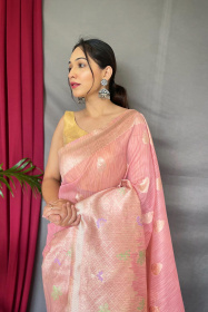 Pure Cotton Saree With Meenakari Woven Border and Rich Pallu -Pink