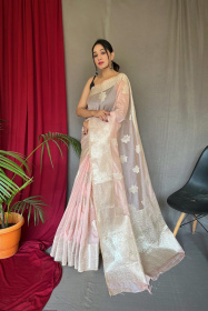 Pure Cotton Saree With Gold Zari Woven Border and Rich Pallu -Pink