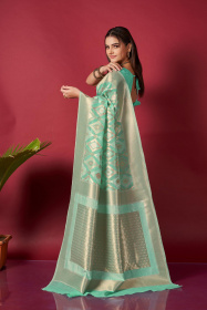 Pure Soft Linen Saree With Zari Woven border and Rich Pallu -Rama