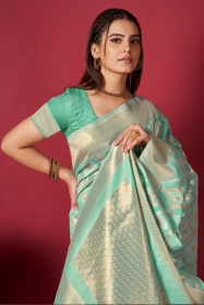 Pure Soft Linen Saree With Zari Woven border and Rich Pallu -Rama