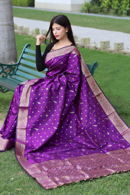Soft Silk Saree With Gold & Copper Zari Woven With Rich Pallu - Purple