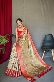 Kanjeevaram Tissue Silk With Meenakari Jaal Woven& Rich Pallu - Gold