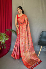 Kanjeevaram Tissue Silk With Meenakari Jaal Woven& Rich Pallu - Pink
