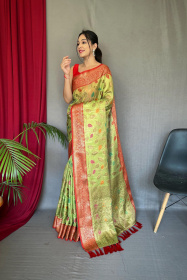 Kanjeevaram Tissue Silk With Meenakari Jaal Woven& Rich Pallu - Green