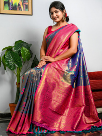 Kanjeevaram Soft Silk Saree With Meenakari Woven & Rich Pallu - Blue