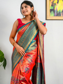 Kanjeevaram Soft Silk Saree With Meenakari Woven & Rich Pallu - Red