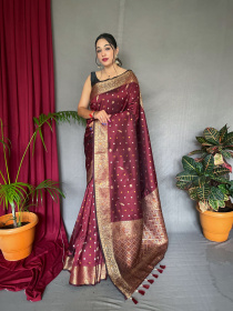 Beautiful Soft Silk Saree With Gold Zari Woven & Rich Pallu - Maroon