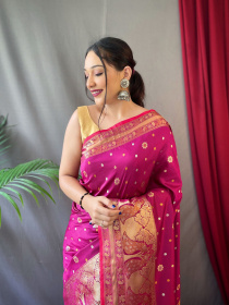 Beautiful Soft Silk Saree With Gold Zari Woven & Rich Pallu - Pink