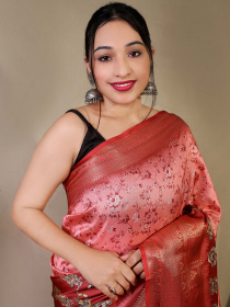 Pure Soft Silk Saree With Floral Kalamkari Print & Rich Pallu- Pink
