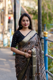 Soft Paper Silk Saree with Zari Woven border and Rich Pallu - Grey