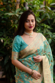 Soft Organza saree with Multicolor zari woven & Rich Pallu - Blue