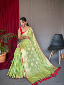 Pure Soft Cotton Saree with Gold Zari Woven & Rich Pallu - Green