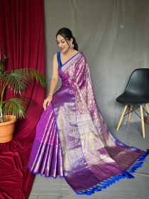 Kanjeevaram Silk Saree with Silver Jaal Woven & Rich pallu  - Pink
