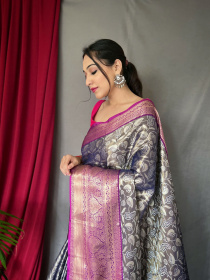 Kanjeevaram Silk Saree with Silver Jaal Woven & Rich pallu  - Grey