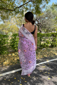 Premium Organza saree with Chikankari Embroidery Border - White