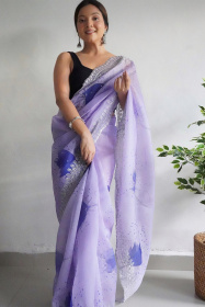 Premium Pure Organza designer saree with Embroidery Work- Lavender