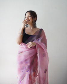 Premium Organza Designer saree with Embroidery Work - Purple