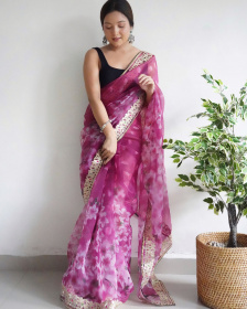 Premium Organza Designer saree with Embroidery Work - Lavender