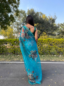 Premium Organza Designer saree with Hand Embroidery Work - Blue
