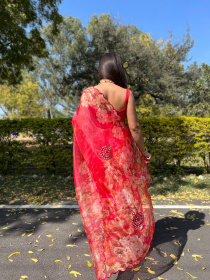 Premium Organza Designer saree with Embroidery Work - Red